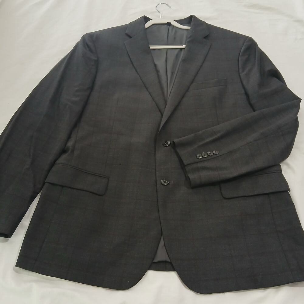 Jos.A.Bank Brrr Comfort Blazer 48L Slim-Fit Wool Charcoal Grey Window Pane Plaid